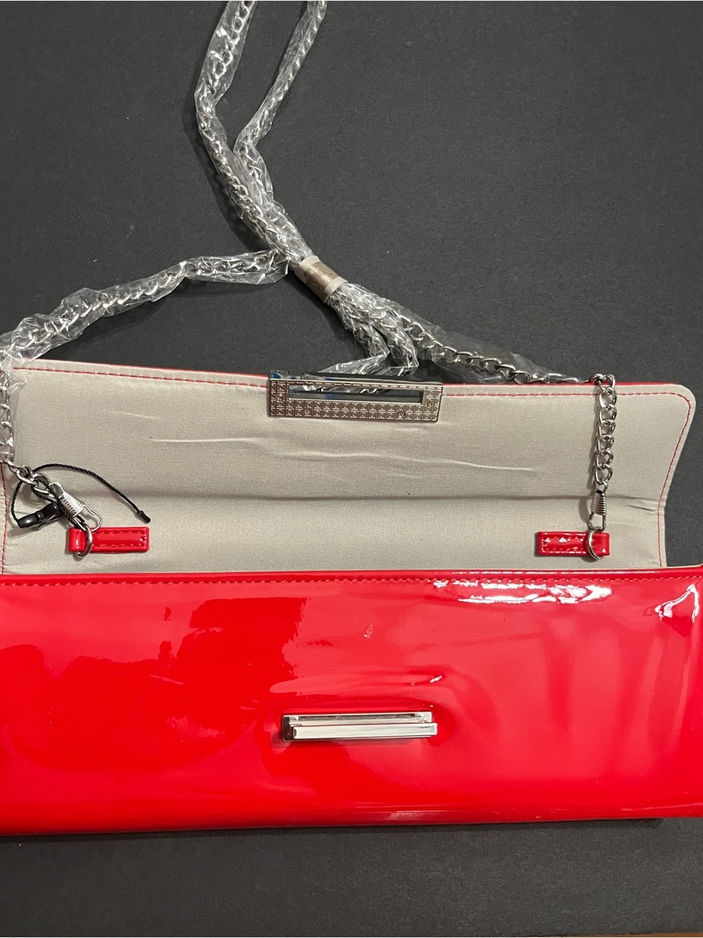 BCBGeneration Red Patent Clutch with Silver-Tone Hardware